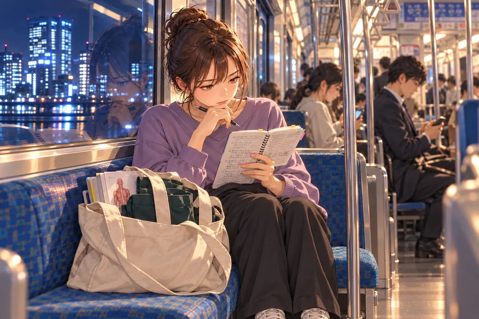 帰りの電車で、少しずつ学ぶのイメージイラスト