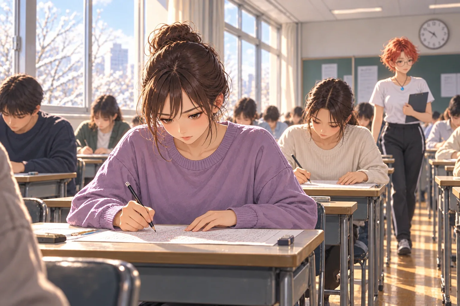 試験に向き合う、静かな集中のイメージイラスト