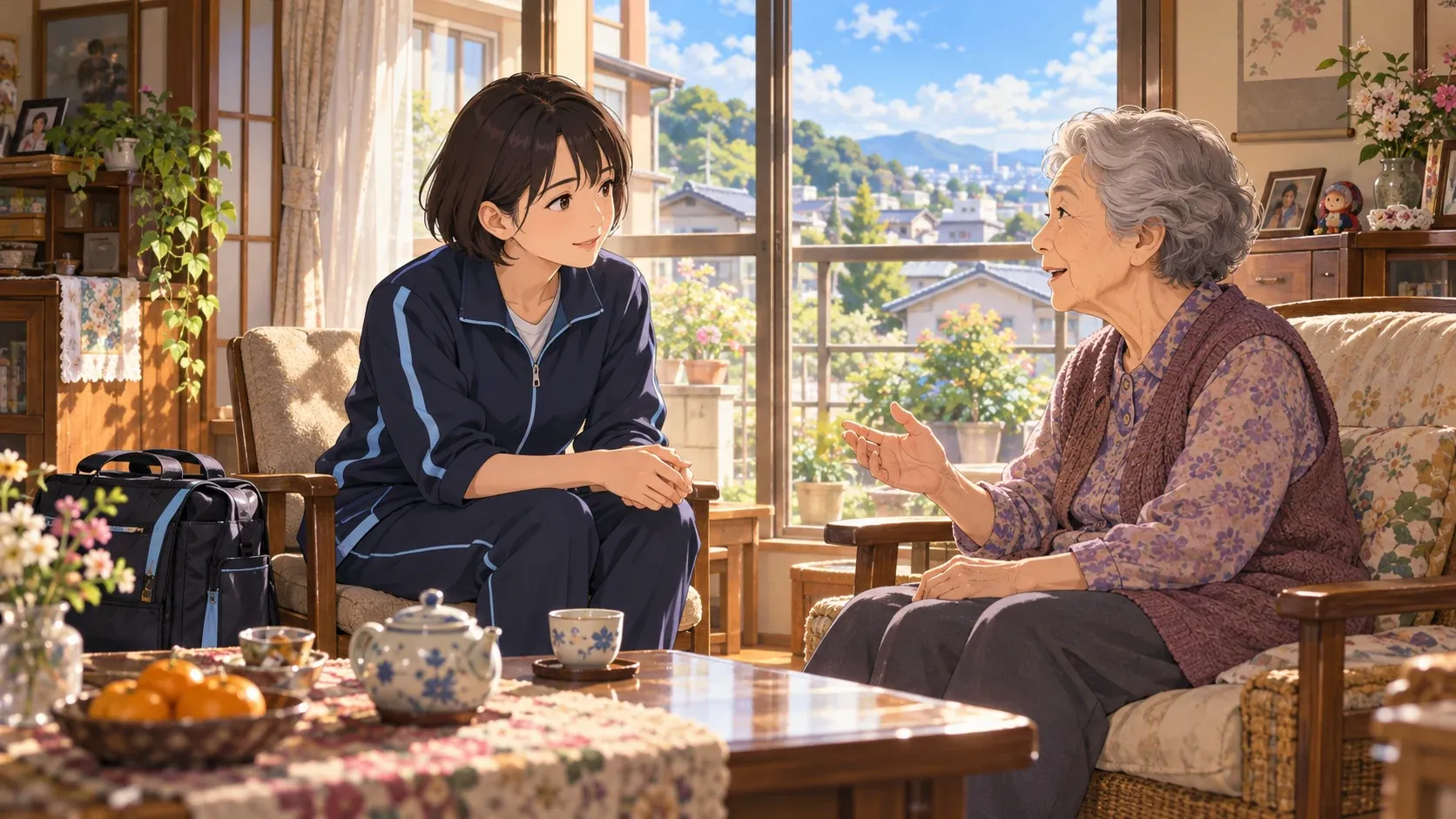 訪問先で交わす、あたたかな対話のイメージイラスト