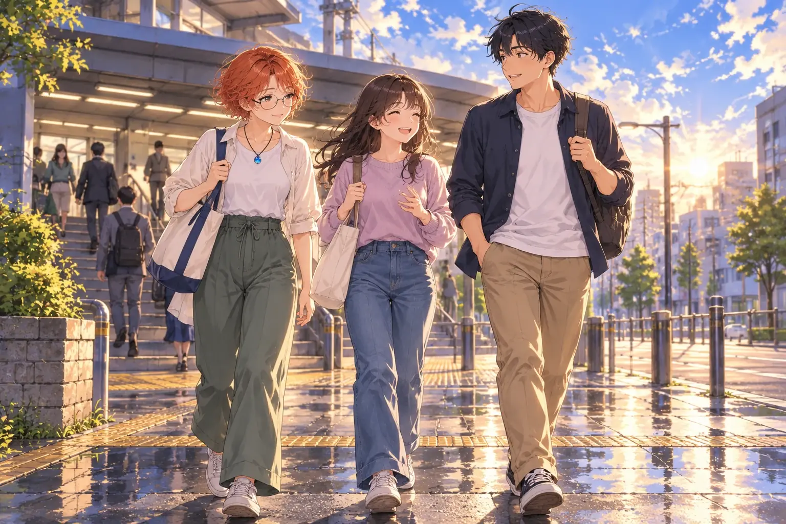 教室へ向かう、朝の道のイメージイラスト