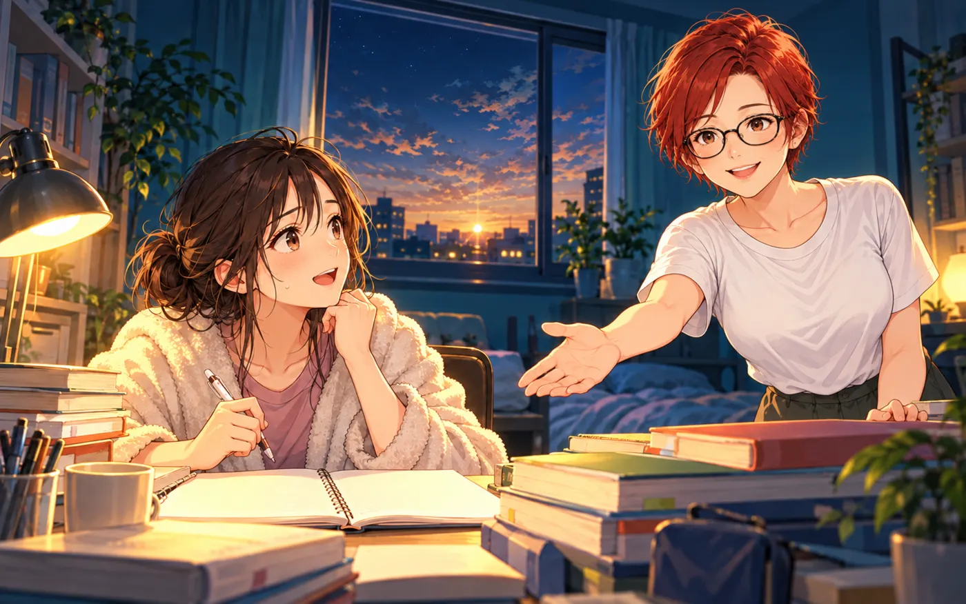 夜明け前の勉強も、そばで支えるのイメージイラスト