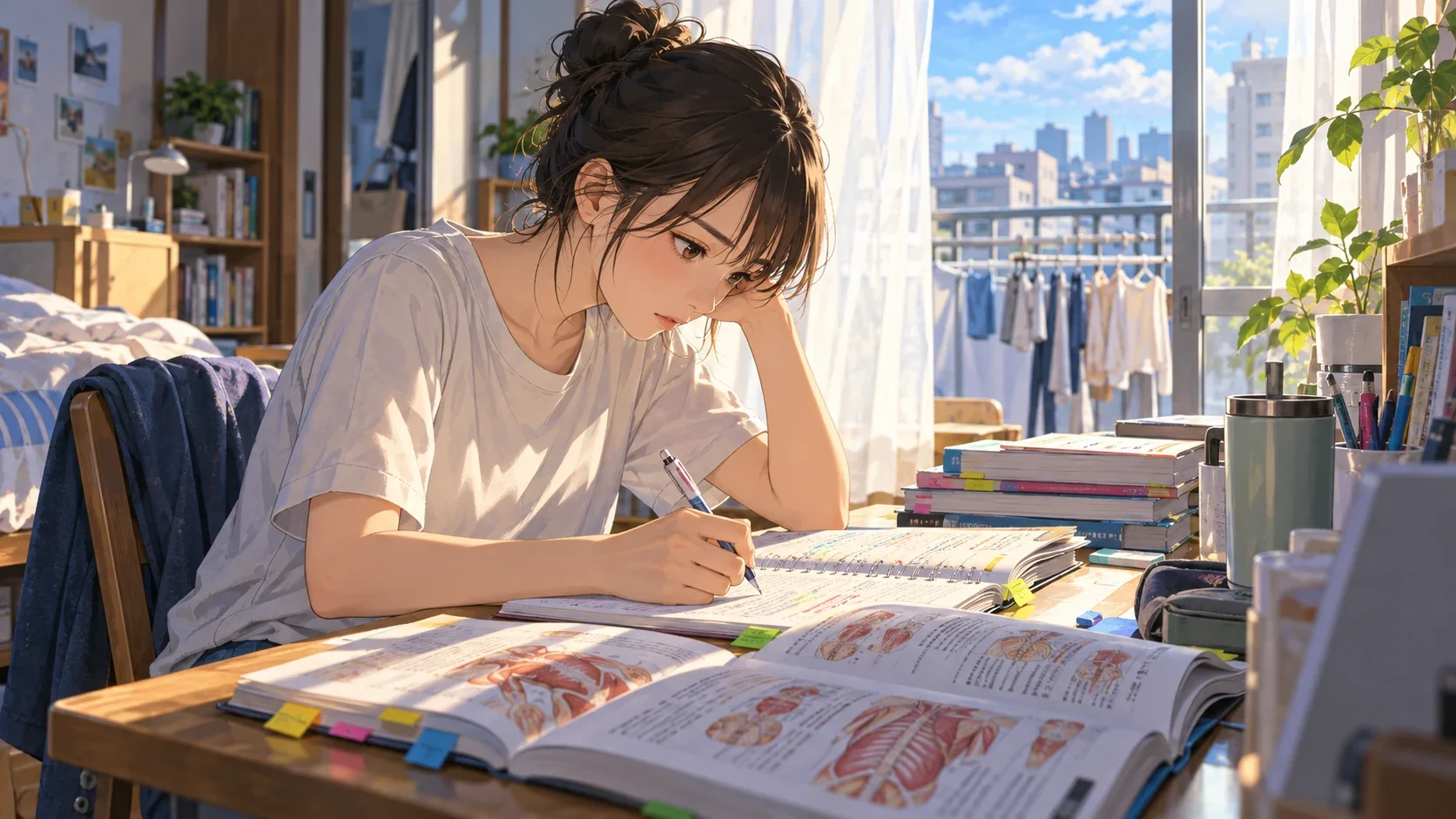 朝の机で、もう一問のイメージイラスト