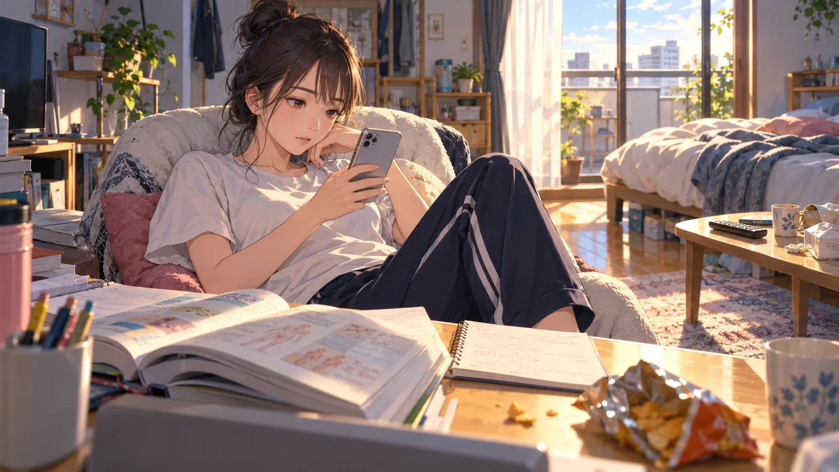 動画を見て、勉強が止まるのイメージイラスト