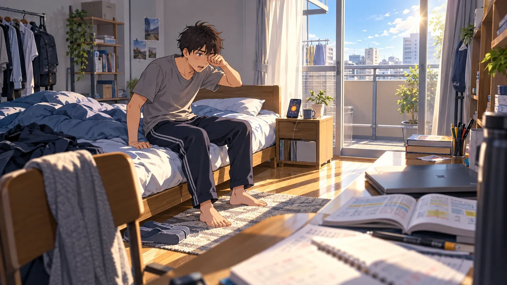 寝坊した朝、気持ちを立て直すのイメージイラスト