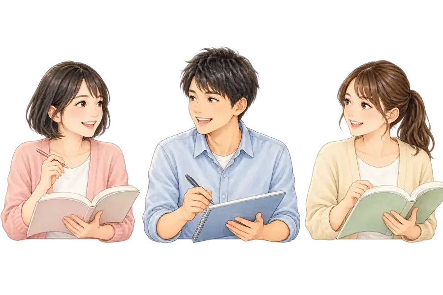 一緒に学ぶ学生たちのイラスト